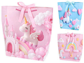 Пакет подарунковий паперовий Unicorn, розмір S, 18×23×9 см, 3 дизайни (ціна за 1шт)