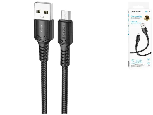 Кабель USB Borofone BX116 Micro 2.4A, 1м, колір чорний