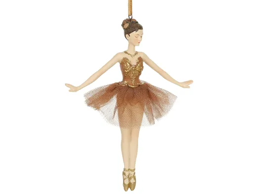 Елочная игрушка подвеска Балерина с фатиновой юбкой, коричневая, 12,4×9×17 см