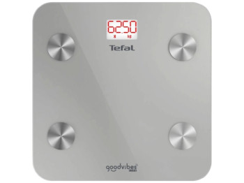 Смарт-ваги підлогові Tefal, 160кг, 3хAAA, Bluetooth, скло, метал, 28х28х2,4см, колір сріблястий