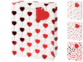 Пакет подарунковий паперовий Hearts M, з ручками, 26×32×10 см, 4 дизайни (ціна за 1шт)