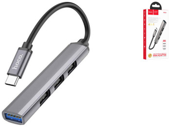 Хаб USB Hoco HB26 4 in 1 adapter(Type-C to USB3.0+USB2.0*3) Колір Сiрий