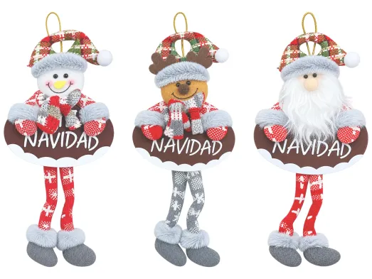 Елковая подвеска Новогодние персонажи с надписью Navidad, текстиль, 3 вида, 12×27 см (цена за 1шт)