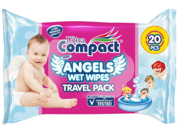 Серветки вологі дитячі Ultra Compact Angels Baby, з перших днів життя, без клапана, 20шт