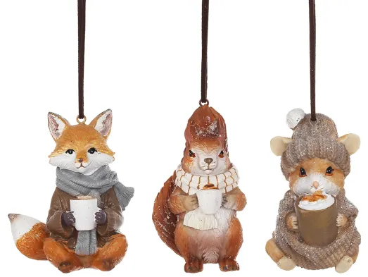 Елочная игрушка подвеска Лесные жители из полистоуна, 3 дизайна, 7,6×5,7×9 см (цена за 1 шт)