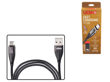 Кабель магнітний VOIN USB - Type C 3А, 1m, black (швидка зарядка/передача даних)