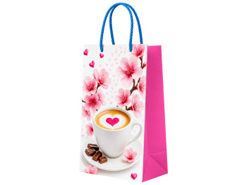 Пакет подарунковий паперовий S Coffee, квітковий принт, з ручками, 12×22×6,5 см