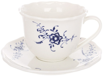 Чашка з блюдцем з порцеляни Azure Blossom, синя, 220 мл