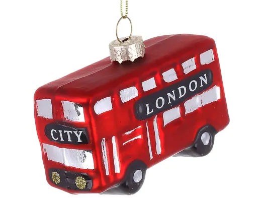 Ялинкова скляна прикраса Автобус London червона, 8,3×3,5×5,7 см
