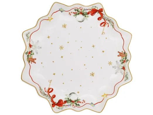 Блюдо сервировочное Christmas Ribbon с волнистым краем, фарфор, 26×26×3,5 см