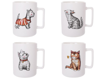 Кружка фарфоровая Pets, 4 дизайна, 450мл (цена за 1шт)