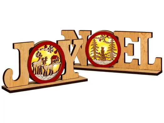 Новорічна дерев'яна композиція JOY NOEL з LED-підсвічуванням, 22,5×6×10 см