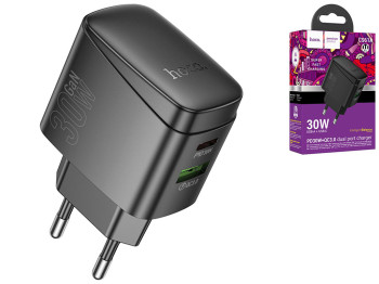 Мережевий зарядний пристрій Hoco CS61A 1USB/1USB-C PD/QC 30W, колір чорний
