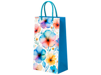 Пакет подарунковий паперовий S Flowers, квітковий принт, з ручками, 12×22×6,5 см
