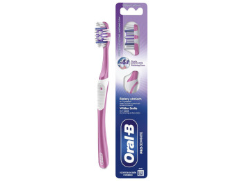 Щетка зубная Oral-B Pro 3D White, средняя жесткость, пластик, нейлон, цвет розовый