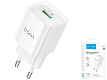 Мережевий зарядний пристрій Hoco C145A 1USB QC 18W, колір бiлий