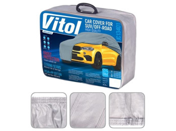Тент автомоб. JC13401 XL на джип/минивен серый с подкладкой PEVA+PP Cotton 482х196х145см карм.дзерка