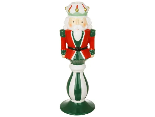 Подсвечник керамический Щелкунчик Candy Collection, красно-зеленый, 9,6×9,6×27,8 см