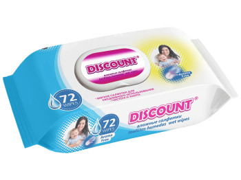 Влажные салфетки детские "Discount" "С экстрактом календулы и витам. Е" без запаха 72шт с клапаном