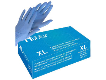 Рукавички нітрилові XL Hoffen 3.2г нестерильні текстуровані без пудри, 100шт