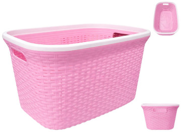 Кошик з рамою Rattan, без кришки, пластик, 40л, 52×36×25см, колір рожевий