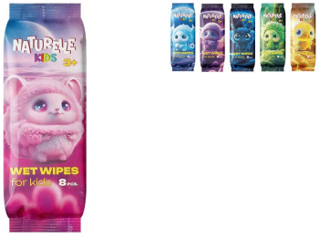 Серветки вологі дитячі Naturelle Kids, без спирту, зі стікером, 110×45×20мм, 8шт