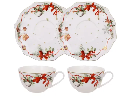 Набор чашка с блюдцем Christmas Ribbon, фарфор, 250 мл, 2 предмета (цена за набор)