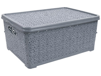 Кошик Basket Мереживо, з кришкою, пластик, 7л, 28×19×12,5см, колір сірий