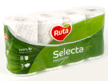 Бумага туалетная "Ruta" Selecta белая трехсл. (цена за уп. 8 рулонов)