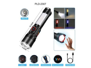 Ліхтар акумуляторний PLD-2307, COB+лазер, сенсор руху, power bank, zoom, Type-C, 15.3см