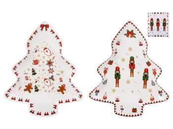 Блюдо порцелянове у формі ялинки Christmas, 29×24×2,5см, 2 дизайни (ціна за 1шт)