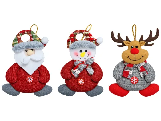 Елочная игрушка подвеска Новогодние персонажи в шапочках, текстиль, 3 вида, 9×16 см (цена за 1 шт)
