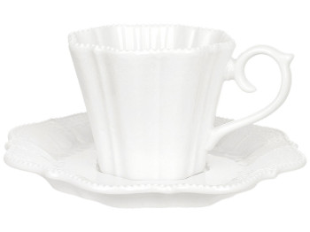 Чашка фарфорова з блюдцем Fleur Blanche, біла, 200 мл