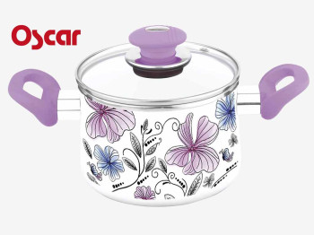 Кастрюля эмалированная "Oscar" ручки "soft touch" с стеклянной крышкой  2,2л