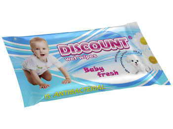 Влажные салфетки детские "Discount" "C экстрактом ромашки" антибактериальные 15 шт