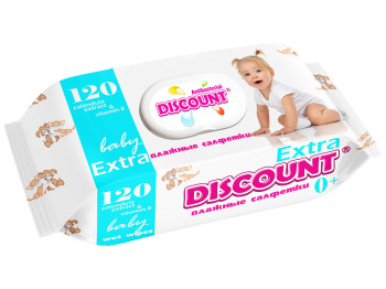 Влажные салфетки детские антибактериал. Discount EXTRA "С экстр. календулы" 120шт клапан