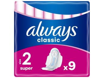 Прокладки гігієнічні Always Classic Super, з крилами, 5 крапель, 9шт