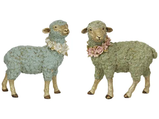 Декоративная фигурка Овечка, полистоун, зеленая с золотом, 18×7,5×19см, 2 дизайна (цена за 1шт)