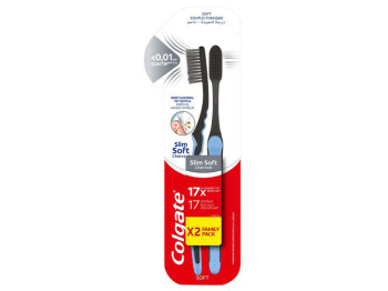 Зубная щётка Colgate Slim Soft Charcoal, мягкая, с углём (цена за 2 шт)
