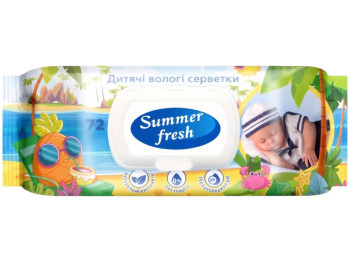 Серветки вологі дитячі Summer Fresh, з перших днів життя, аромат ромашки, з клапаном, 72шт