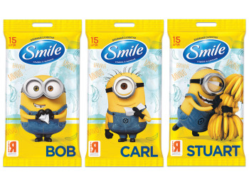 Влажные салфетки детские Smile "Minions" микс 15шт