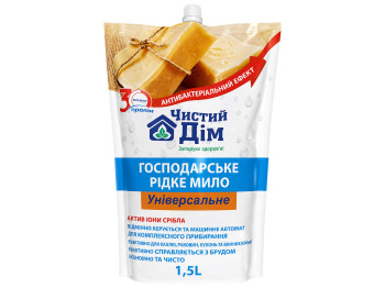 Господарське мило рідке, Чистий Дім, антибактеріальне, дой-пак, 1,5 л