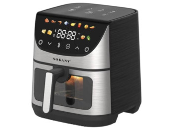 Аерофритюрниця Sokany, 2400Вт, сенсорне керування, терморегулятор, 9,5л, колір сталь з чорним