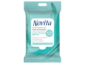 Салфетки влажные для снятия макияжа Novita Make up&Care, анти-полюшн эффект, морские водоросли, 15шт