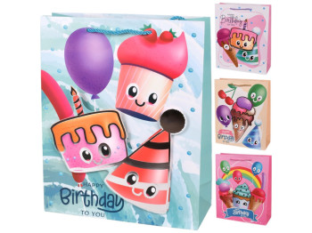 Пакет подарочный Happy Birthday 3D, бумага, 18х23х10см, 4 дизайна (цена за 1шт)
