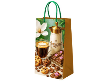 Пакет подарунковий паперовий S Sweets, принт кава та солодощі, з ручками, 12×22×6,5 см