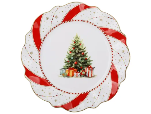 Тарелка сервировочная Christmas Ribbon с волнистым краем, фарфор, 21×21×2 см