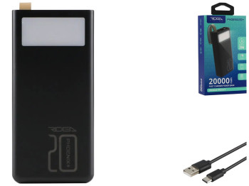 Power Bank Ridea RP-D20L+ Phoenix20+ PD/QC 3.0 20W digital display + lamp 20000 mAh, Колір Чорний