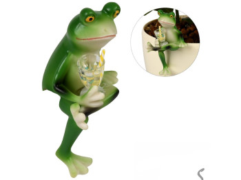 Фігурка для квіткового горщика Funny frog, полірезина, 10см, колір зелений