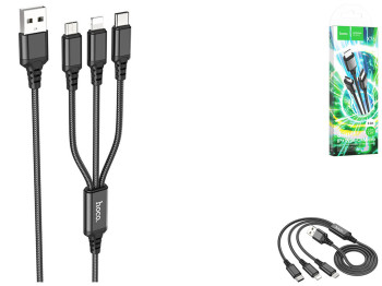 Кабель USB Hoco X76 3-in-1 IP+Type-C+мicro 2A Колір Чорний